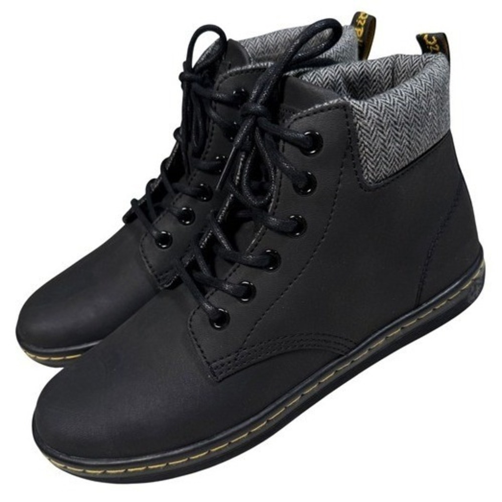 Dr. Martens Maelly Black Leather Herringbone Boots Dark‎ Academia Grunge Size 6 - Picture 2 of 15
